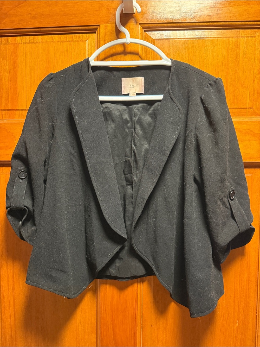 LOFT Black Cropped Open-Front Blazer Jacket